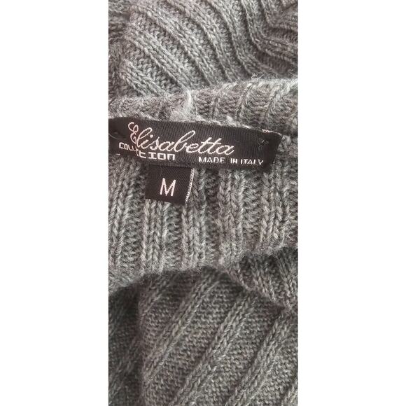 Elisabetta Italian Wool Blend Ruffled Open Front Long Sweater Cardigan Gray Med - Picture 3 of 4
